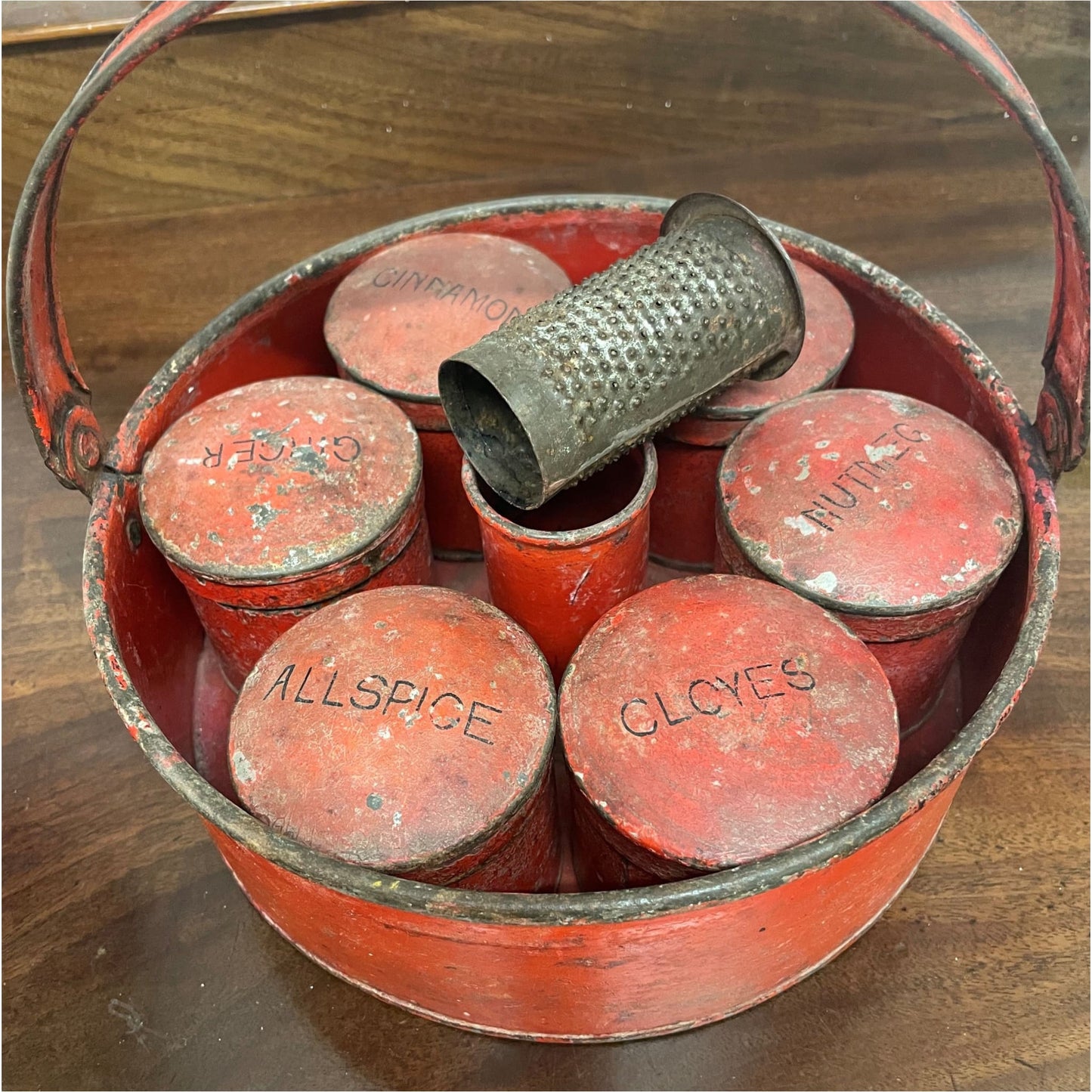 Vintage Red Metal Spice Tray - Trays