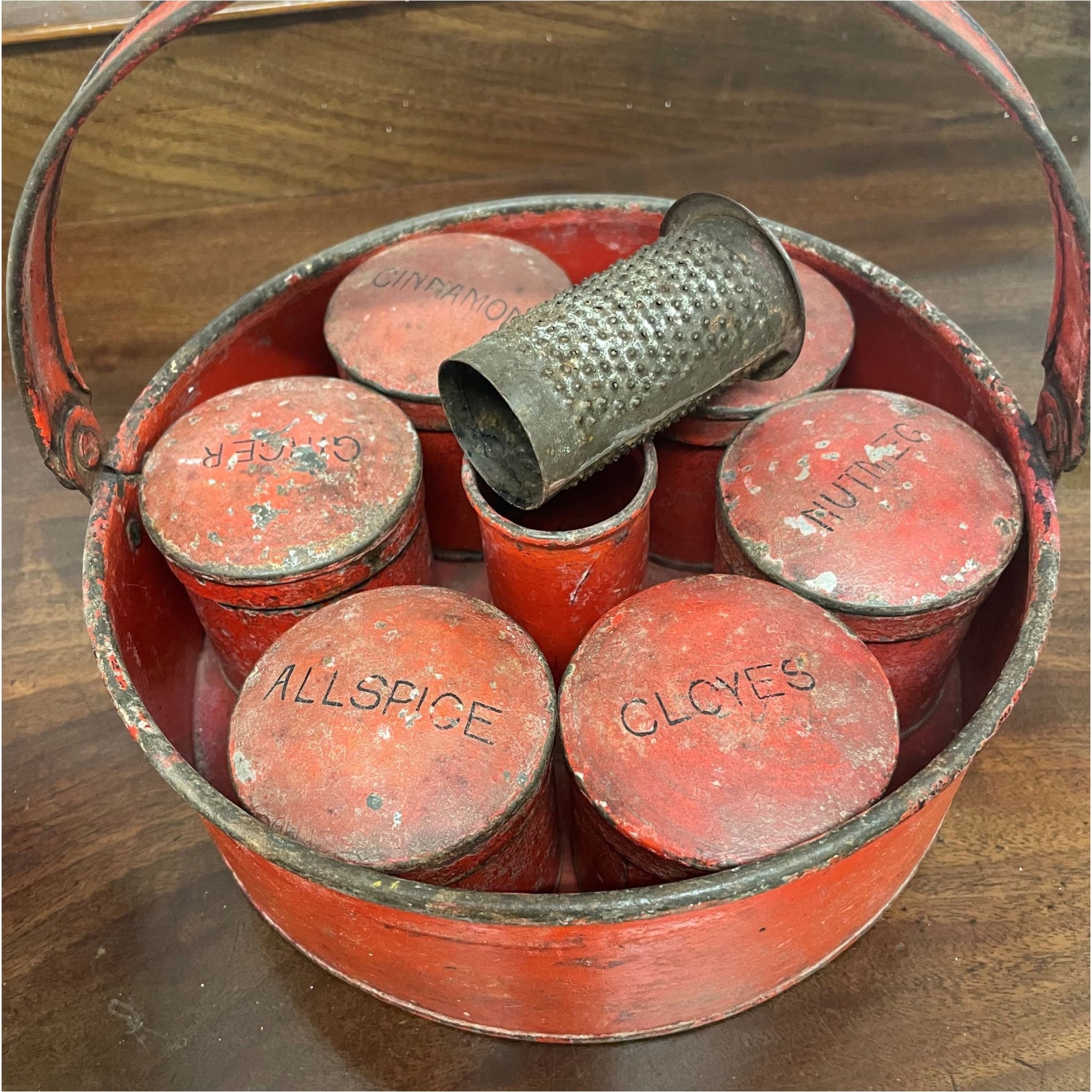 Vintage Red Metal Spice Tray - Trays